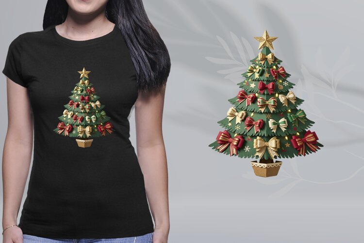 Christmas Tree T-Shirt PNG Festive Bow Holiday Sublimation example image 1