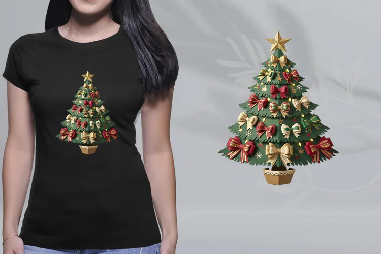 Christmas Tree T-Shirt PNG Festive Bow Holiday Sublimation