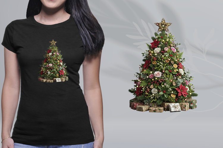 Rustic Floral Christmas Tree Poinsettia PNG