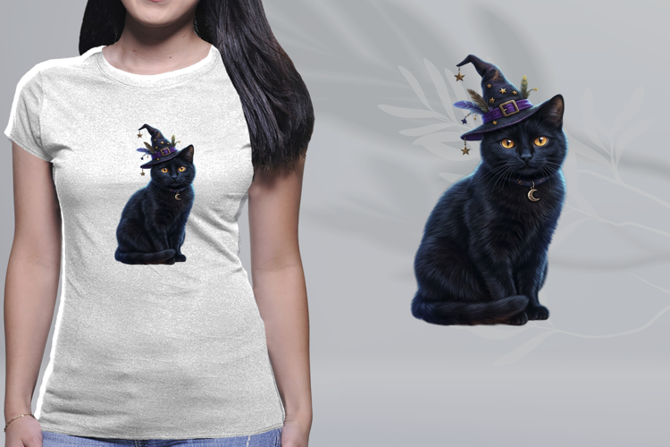 Witchy Black Cat Celestial Halloween Hat PNG