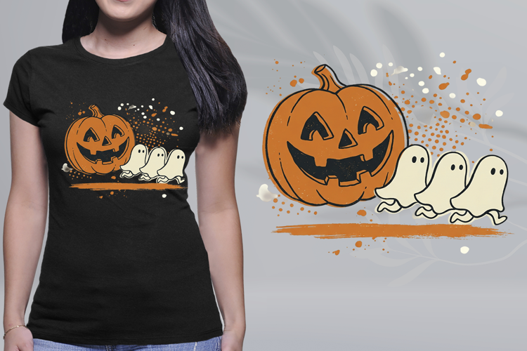 Retro Halloween Jack O Lantern Ghosts PNG