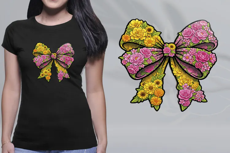 Pop Art Floral Bow PNG Pink Yellow Sunflower Ribbon Sublimat
