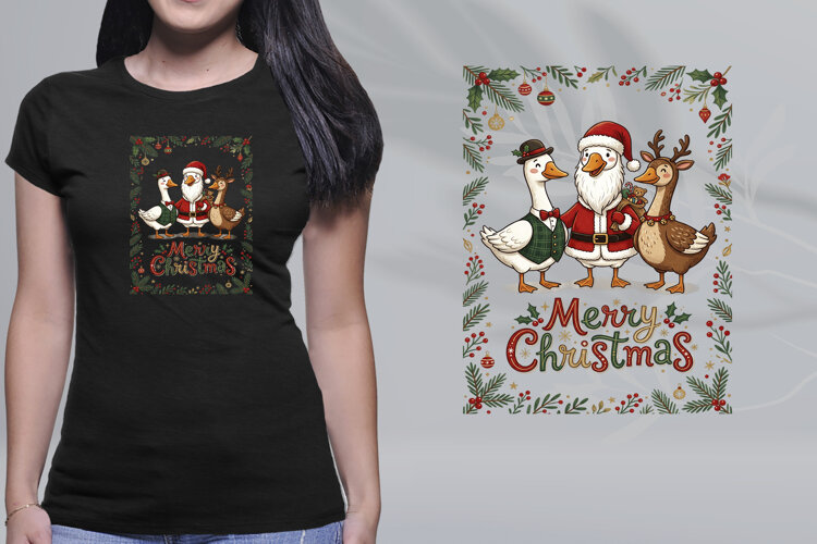 Christmas Geese Trio Santa Reindeer Frame Merry Christmas PN example image 1