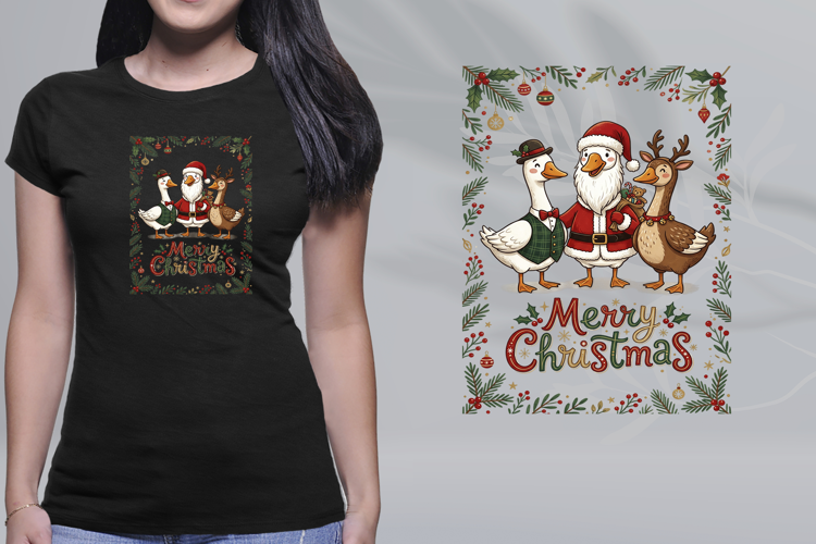Christmas Geese Trio Santa Reindeer Frame Merry Christmas PN