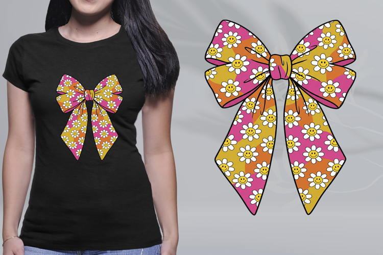 Retro Groovy Daisy Bow 70s Coquette PNG