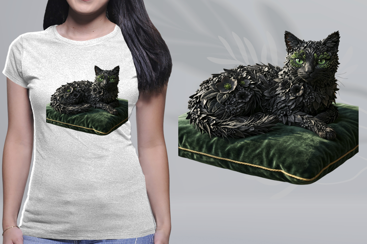 Gothic Black Floral Cat Emerald Pillow Graphic PNG