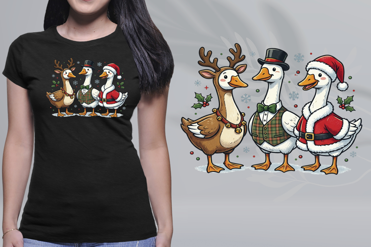Christmas Geese Trio Reindeer Top Hat Santa PNG