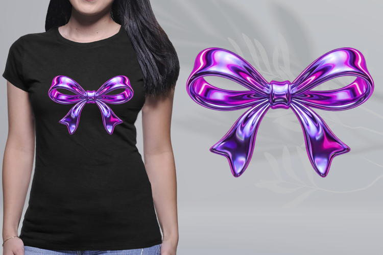 Y2K Liquid Chrome Bow Purple Magenta Metallic PNG