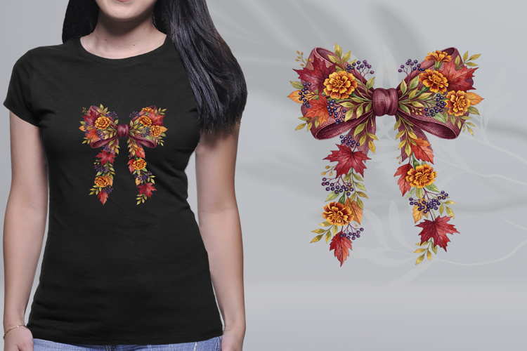 Watercolor Fall Floral Bow Autumn Leaves Berries PNG
