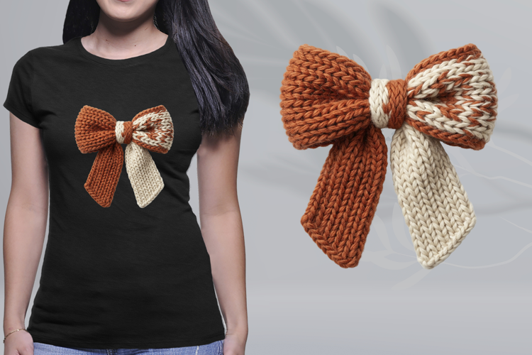 Chunky Knit Bow Autumn Terracotta Cream Yarn PNG