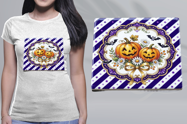 Vintage Halloween Pumpkins Tile Coaster Graphic PNG