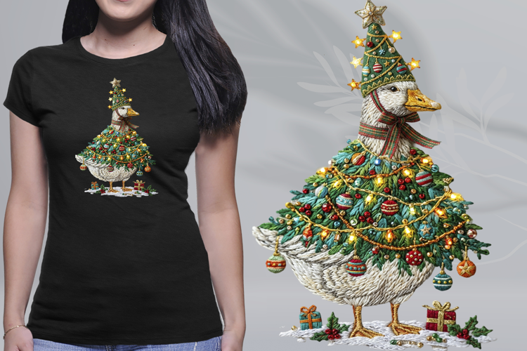 Embroidered Christmas Tree Goose Holiday PNG