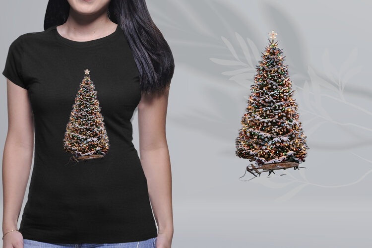 Snowy Vintage Christmas Tree Sled PNG example image 1