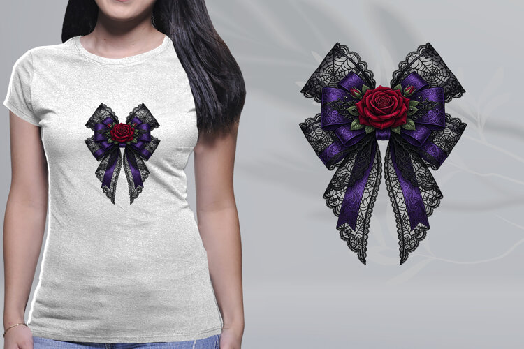 Gothic Red Rose Spiderweb Lace Purple Bow PNG example image 1