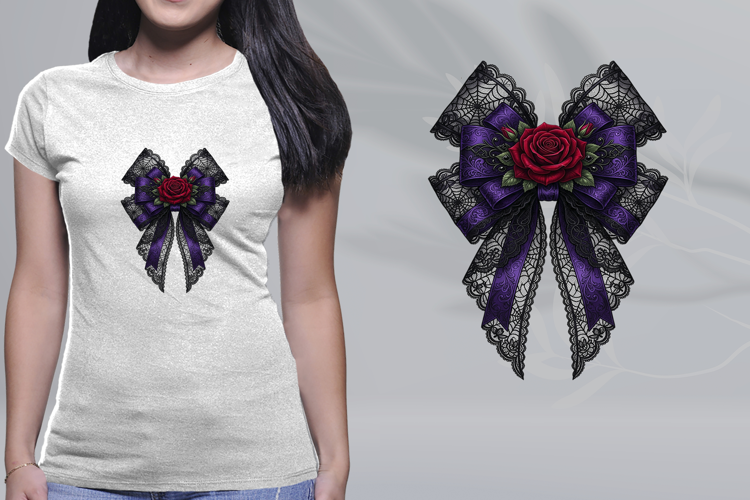 Gothic Red Rose Spiderweb Lace Purple Bow PNG