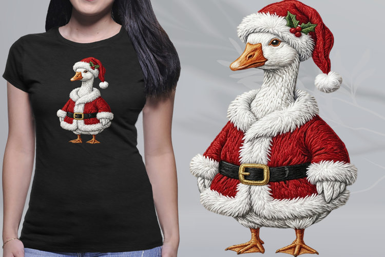 Embroidered Santa Goose Christmas Suit PNG