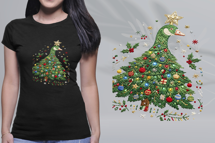 Embroidered Goose Christmas Tree Sequin Star PNG