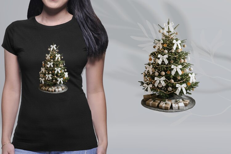 Scandinavian Christmas Tree White Ribbon Bow Ornaments PNG example image 1