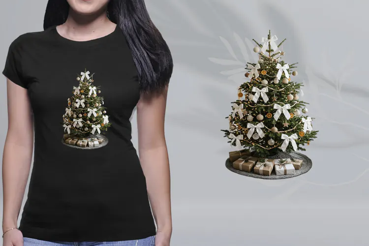 Scandinavian Christmas Tree White Ribbon Bow Ornaments PNG