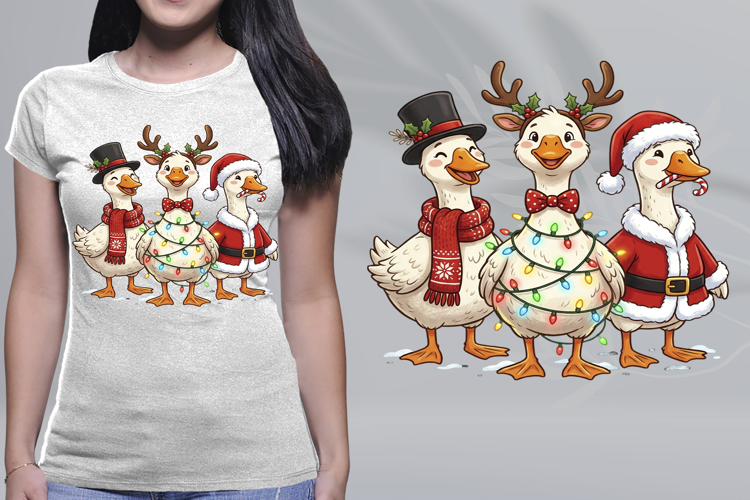 Cute Christmas Geese Trio Candy Cane Lights PNG