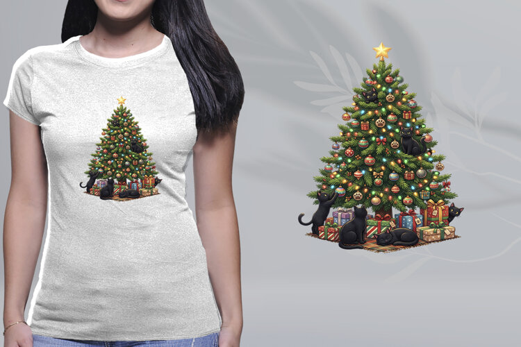 Black Cats Christmas Tree Holiday PNG example image 1