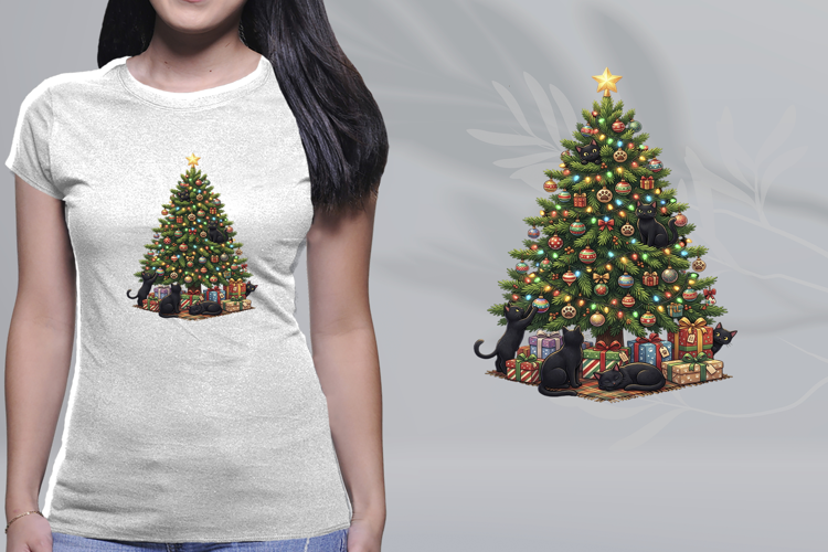 Black Cats Christmas Tree Holiday PNG