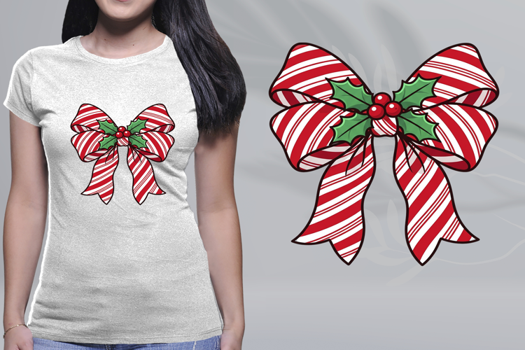 Peppermint Candy Stripe Ribbon Bow Holly Berries Christmas P