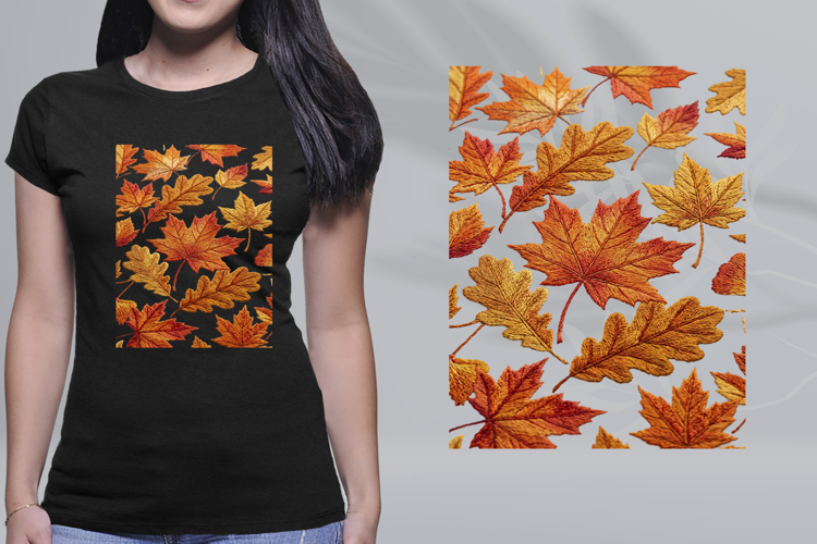 Embroidered Autumn Leaves Fall Seamless Pattern PNG