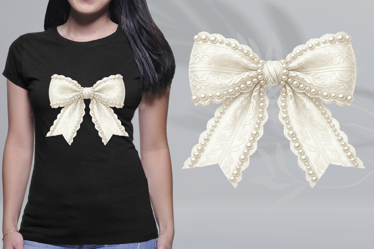Coquette Pearl Lace Bow Ivory Ribbon Aesthetic PNG
