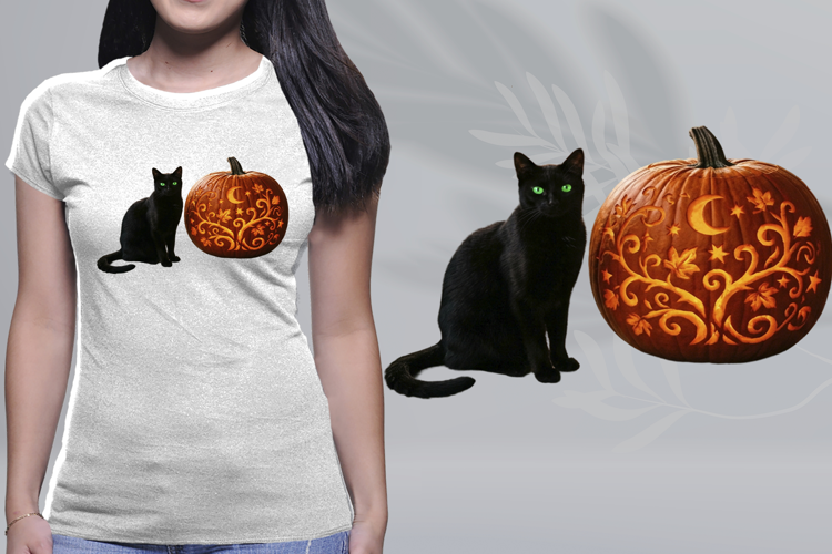 Black Cat Celestial Carved Pumpkin PNG