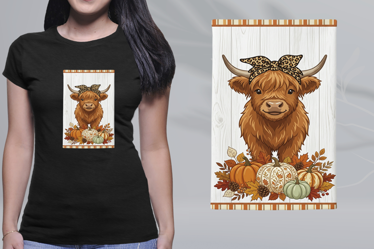 Highland Cow Leopard Bow Fall Pumpkins Towel PNG
