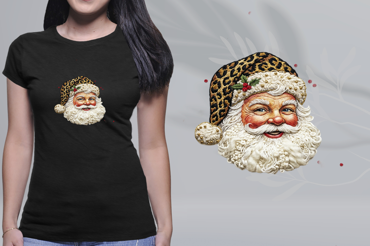 Embroidered Santa Leopard Hat Christmas Face PNG