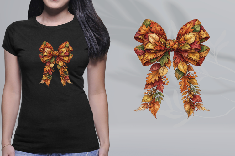 Watercolor Autumn Leaves Bow Acorns Berries PNG