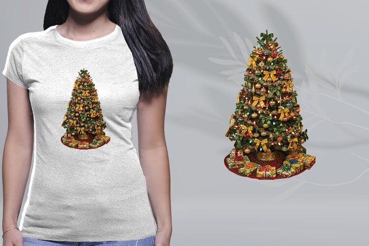 Retro 70s Christmas Tree Gold Green Bow Ornaments PNG example image 1