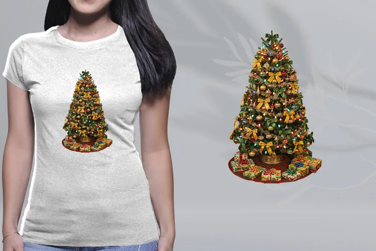 Retro 70s Christmas Tree Gold Green Bow Ornaments PNG