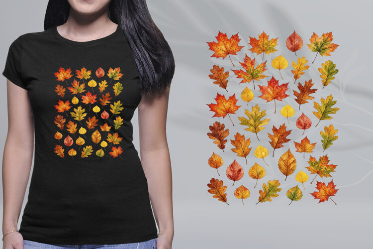 Watercolor Fall Autumn Leaves Seamless Pattern PNG example image 1