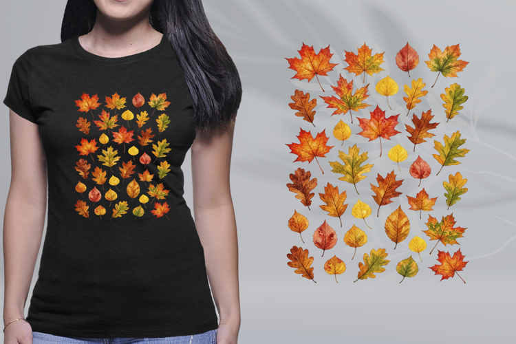 Watercolor Fall Autumn Leaves Seamless Pattern PNG