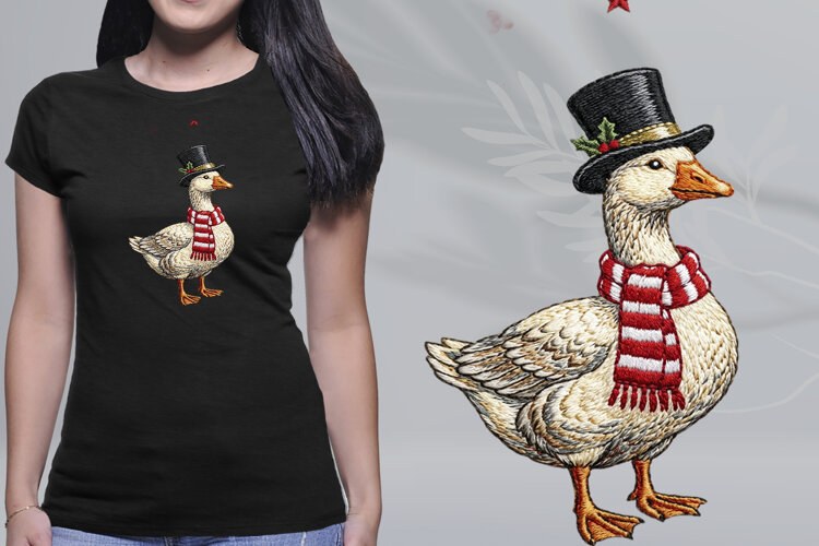 Embroidered Goose Top Hat Christmas Scarf PNG example image 1