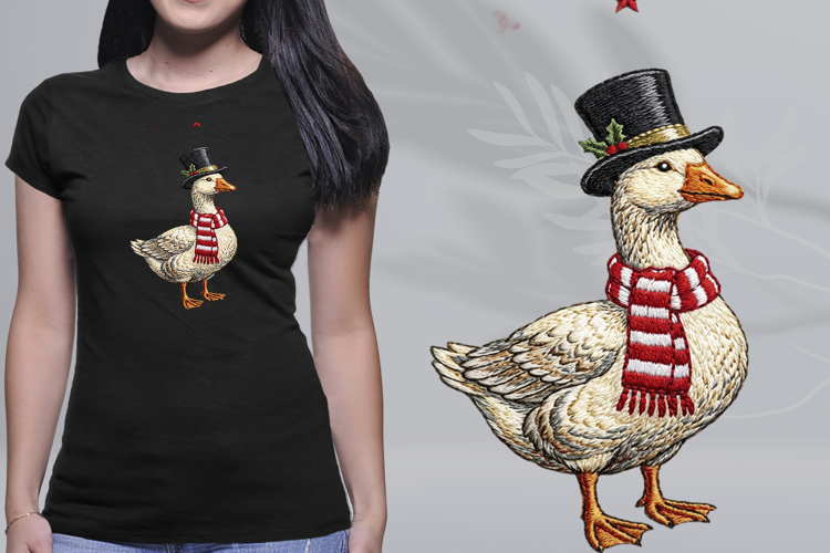 Embroidered Goose Top Hat Christmas Scarf PNG