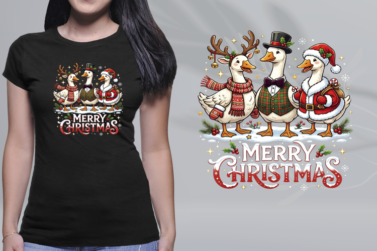Christmas Geese Trio Merry Christmas Typography PNG