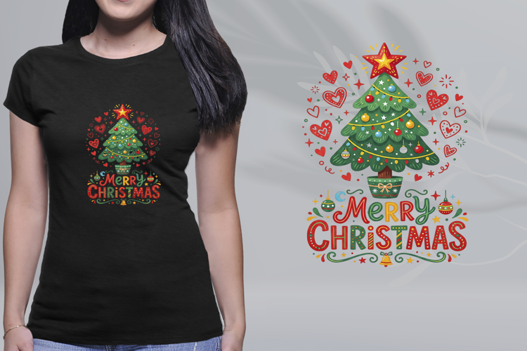 Cute Christmas Tree Merry Christmas Hearts Typography PNG