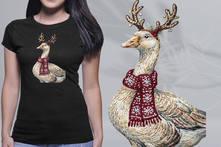 Embroidered Christmas Goose Reindeer Antlers PNG