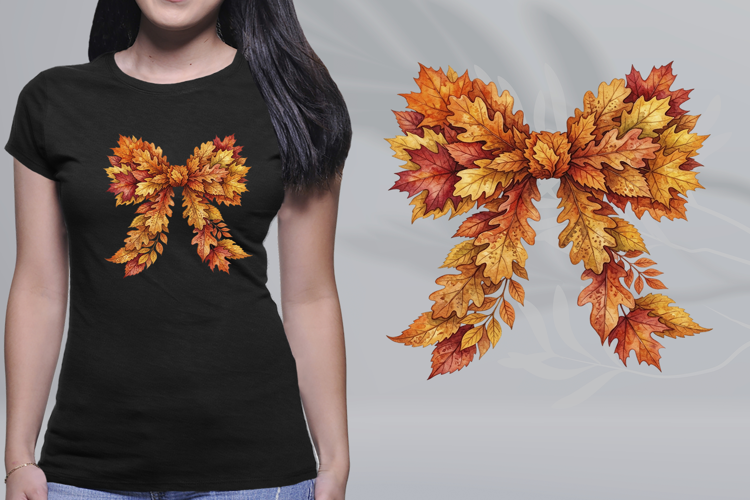 Watercolor Fall Oak Maple Leaf Bow PNG