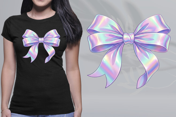 Holographic Iridescent Bow Pastel Coquette Ribbon PNG example image 1