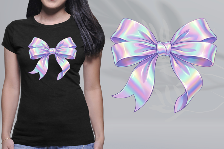 Holographic Iridescent Bow Pastel Coquette Ribbon PNG