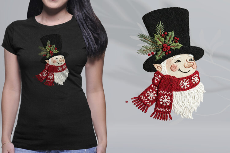Embroidered Snowman Top Hat Christmas PNG example image 1