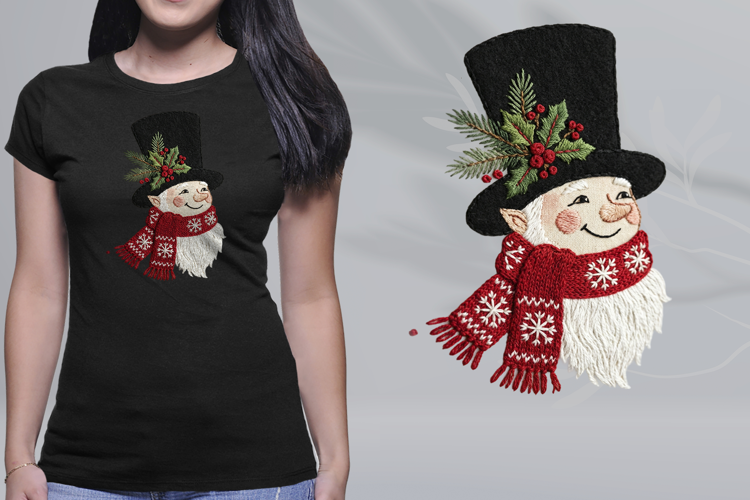Embroidered Snowman Top Hat Christmas PNG
