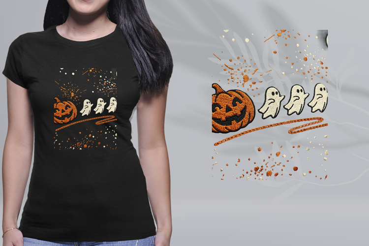 Embroidered Spooky Pumpkin Dancing Ghosts PNG