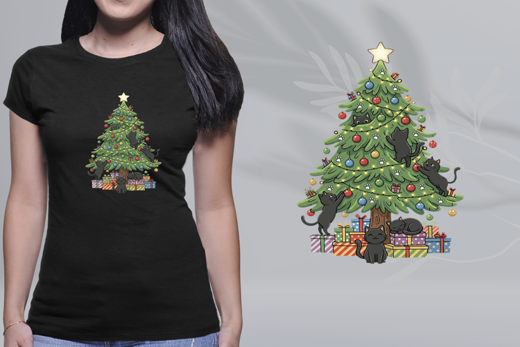 Black Cats Christmas Tree Gifts Holiday PNG