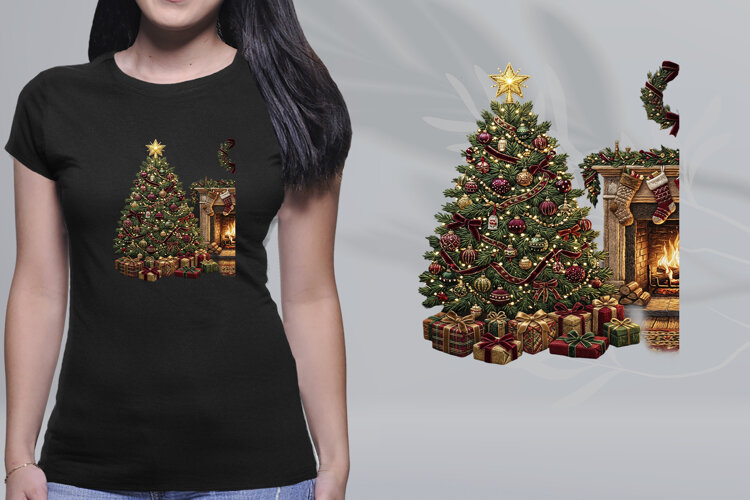 Cozy Christmas Tree Fireplace Holiday PNG example image 1